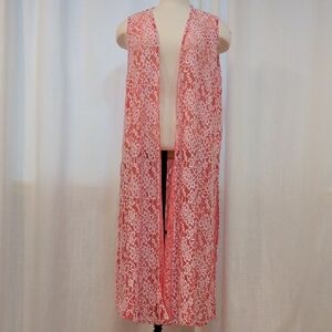 Sleeveless Duster Vest - Coral Pink - Side Slit Vents